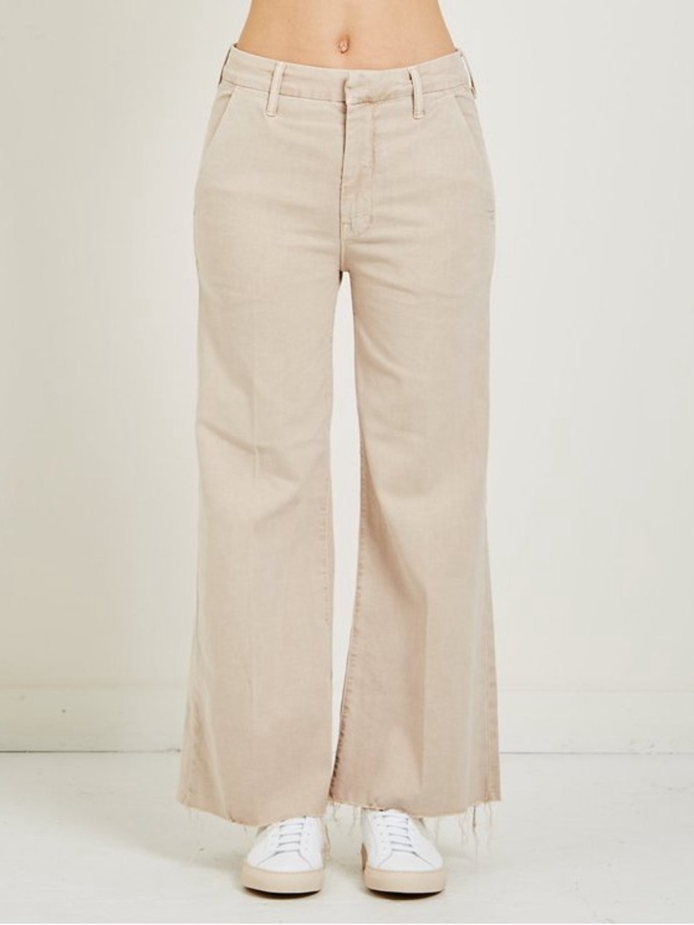 MOTHER Denim Trousers The Roller Crop Prep Fray Wide Leg in Khaki Cream Size 28